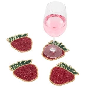 CLOUD9 DESIGN Strawberry Shaped Red  Hand Beaded Glass Coasters Set of‎ 4